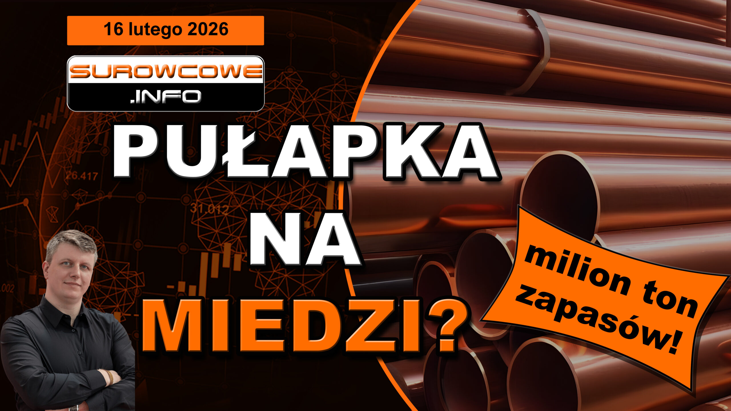 miedź: milion ton zapasów i ceny blisko ATH to pułapka? - aktualności surowcowe 16 lutego 2026